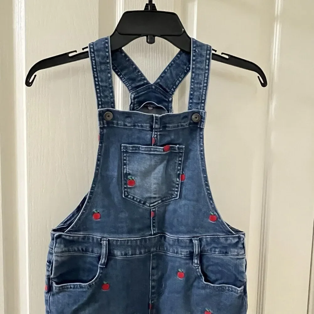 Gymboree Embroidered Candy Apple Print Denim Overalls Girls Size 10